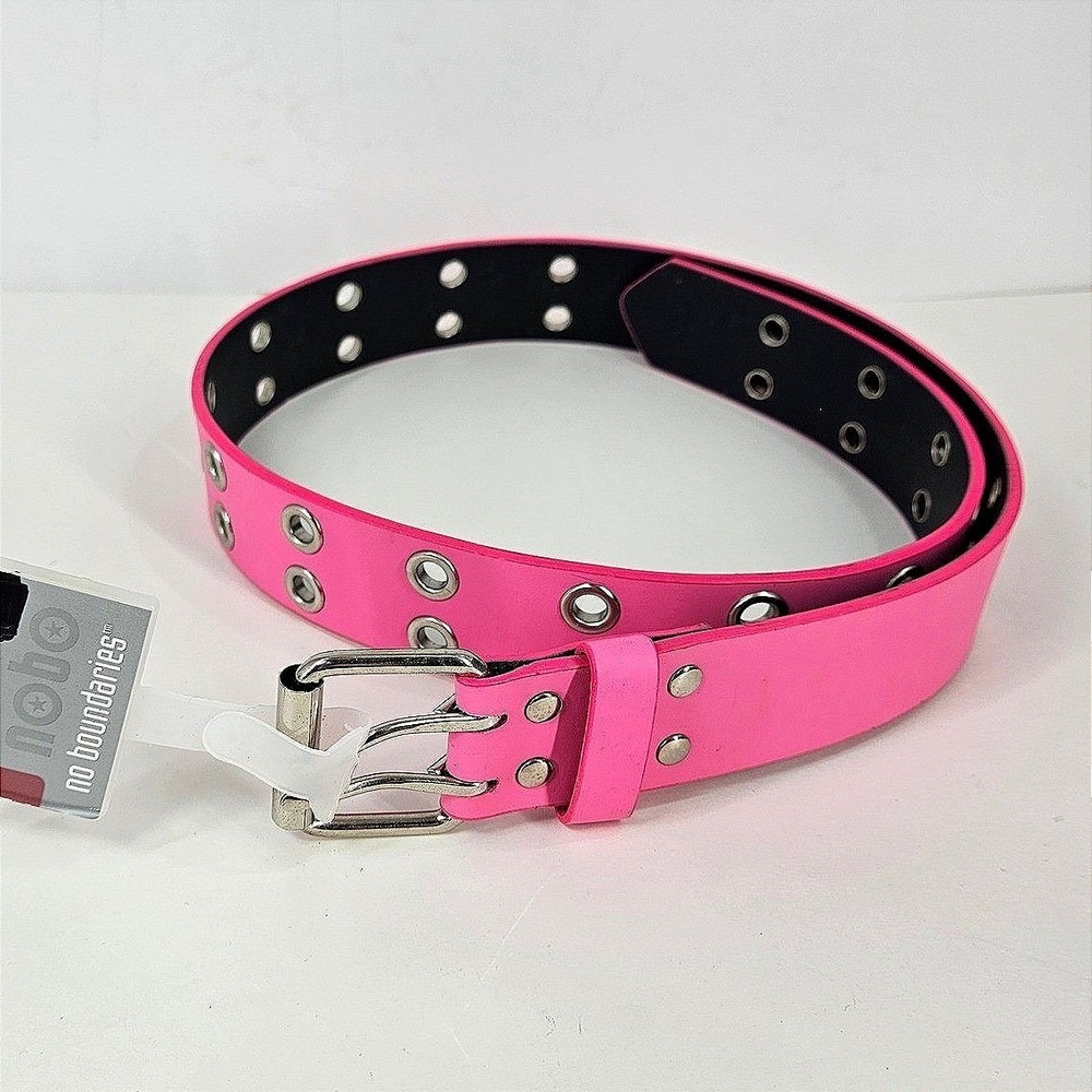 Unisex Hot Pink Double Grommet Belt S/M Punk Emo Goth Y2K New Faux Leather S/M